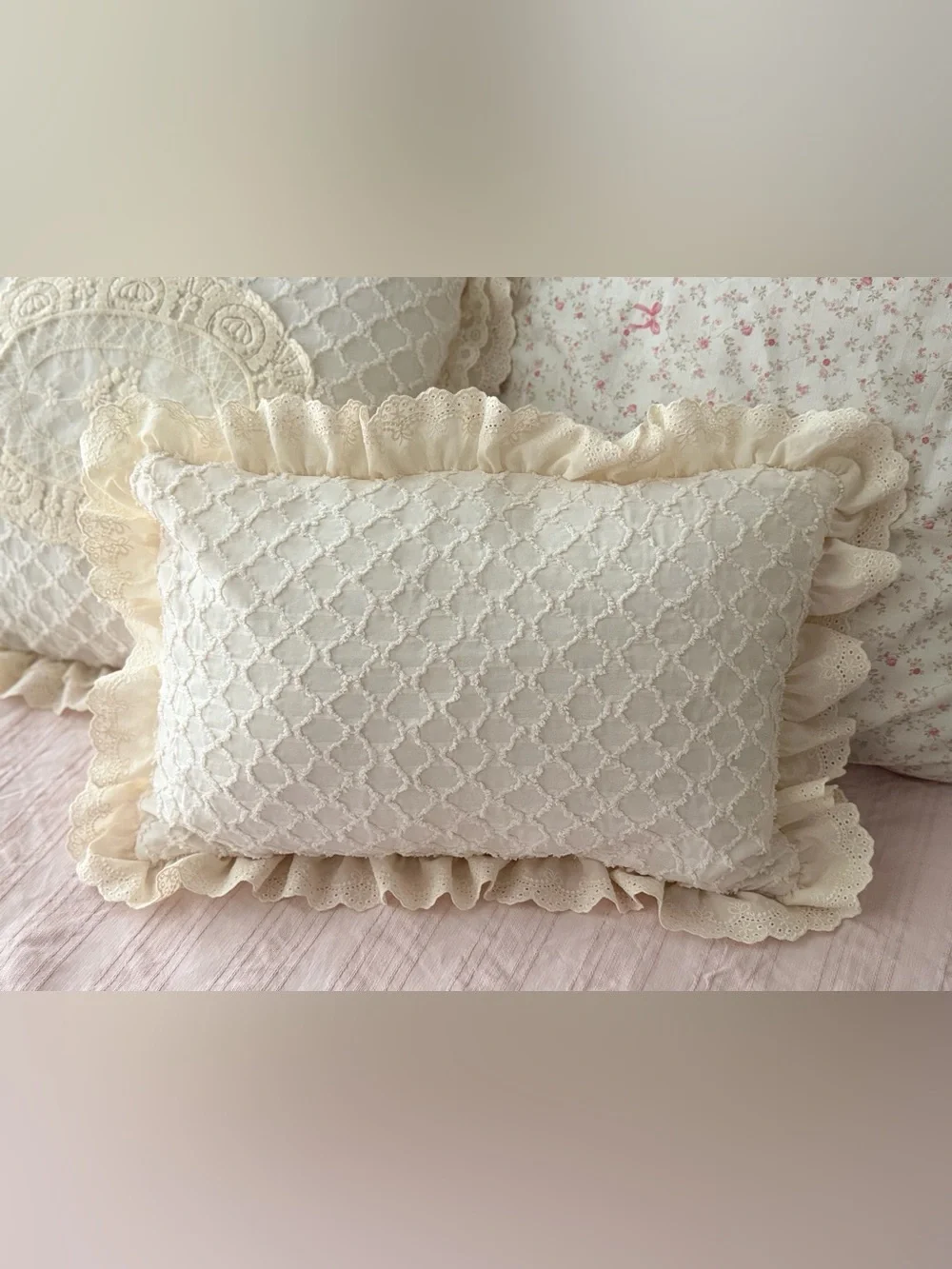 New handmade Luxury Cream Quilted Decorative Pillow Sham Cover only